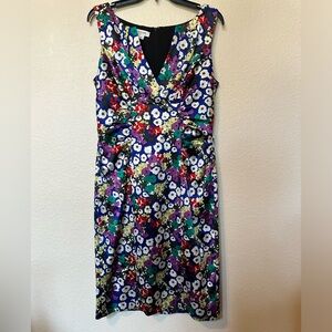 Kay Unger Silk Multicolor Floral Midi Dress Size 10